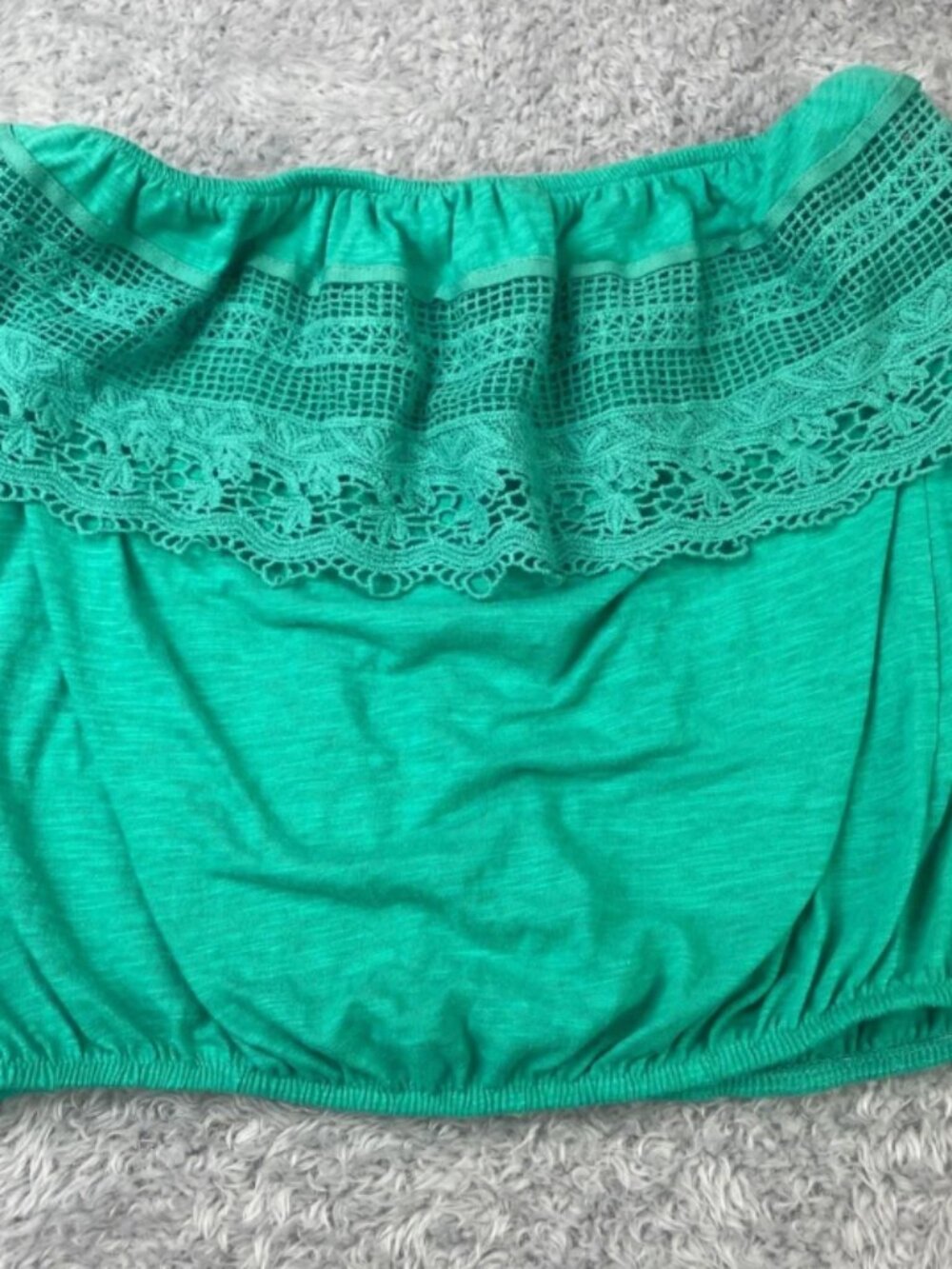 Wet Seal Tube Top Womens L Green Crochet Lace Ruffle Cotton Coquette Boho